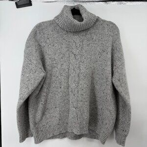 Ralph Lauren Wool Blend Aran Knit Turtleneck Grey Sweater Size XXL Oversized